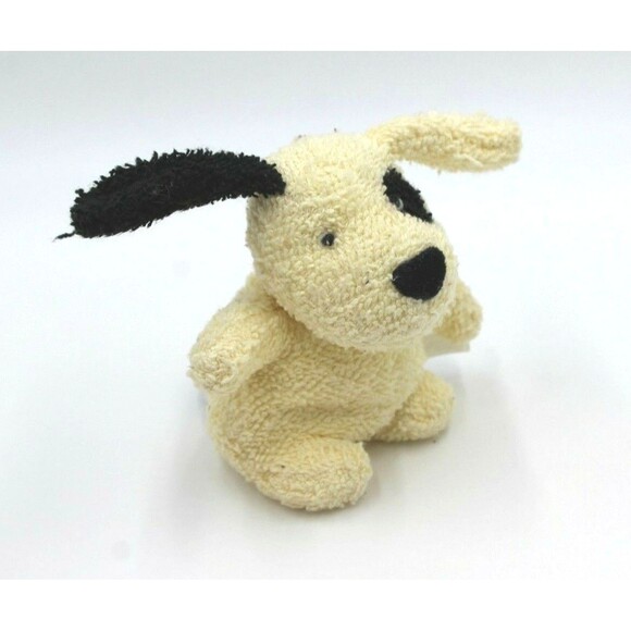 Russ 6" White Dog Puppy Sitting Ivory/Black Little Stuffed Animal Home Buddies - Picture 1 of 7